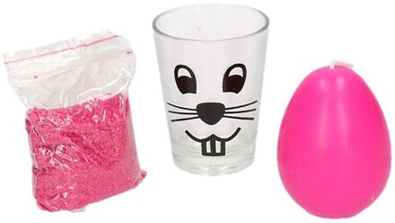 Roze paasei kaarsje en zand in glas 11 cm