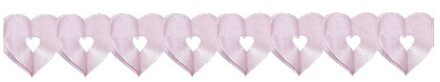 Roze papieren hartjes thema slingers - 6 meter - valentijn decoratie / feest versiering