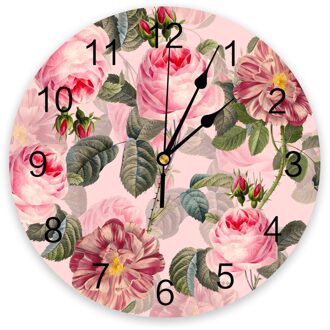 Roze Roze Bloem Pvc Wandklok Woonkamer Decoratie Wandklok Modern Home Decor Muur Digitale Klok 1