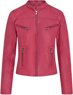 Roze slim-fit leren bikerjack voor dames - Maldon