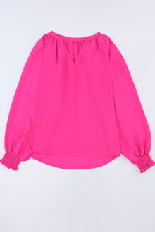 Roze V-hals Lange Mouwen Blouse Stoffig Roze