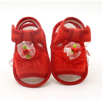 Roze Wit Rood Baby Meisje Kant Bloemen Sandalen Katoen Stof Vrouwelijke Sandalen Meisje Zomer Shoesflowers Sandalen Aankomst Rood / 13-18 months
