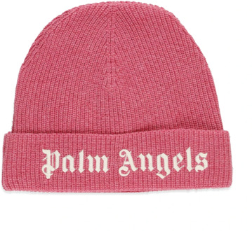Roze Wolblend Hoeden met Contrasterend Logo Palm Angels , Pink , Dames