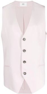 Roze Wollen Vest met Knoopsluiting Ami Paris , Pink , Dames - Xs,2Xs