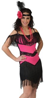 Roze/zwart charleston verkleed jurkje voor dames - One size;;