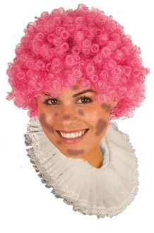 Roze zwarte roetveeg pieten pruik afro voor volwassenen met krulletjes