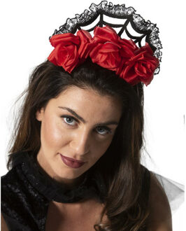 Rozen/bloemen verkleed diadeem/tiara/kroon - zwart - kunststof - volwassenen - Verkleedhoofddeksels