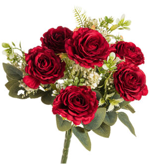 Rozen kunstbloemen boeket - 6x - rood - H43 cm