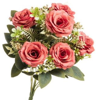 Rozen kunstbloemen boeket - 6x - roze - H43 cm - Kunstbloemen
