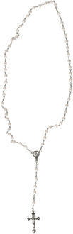 Rozenkrans ketting - extra lang - met kruis - zilver - 100 cm - 6 mm parel kralen