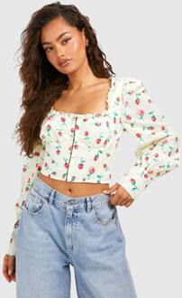 Rozenprint Ruches Detail Haak-En-Oog Corset, Ivory - 42