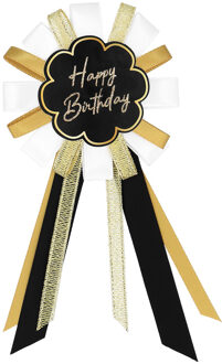 Rozet 'Happy Birthday' Goud/Zwart/Wit Multikleur - Print, Goud - Brons