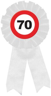 Rozet Verkeersbord 70 Jaar Rood - Zalm, Wit - Transparant