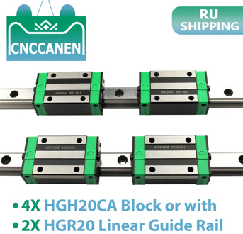 RU 2PCS HGR20 HGH20 20mm Square Linear Guide Rail 400mm 500mm 1000mm + 4PCS Slide Block Carriage HGH20CA CNC Router Engraving