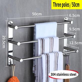 Ru Badkamer Handdoek Houder Bar 304 Roestvrij Staal 40Cm/50Cm 3 Banden Arm Rail Toallero Hanger rack Wall Mounted Fixed 50 cm