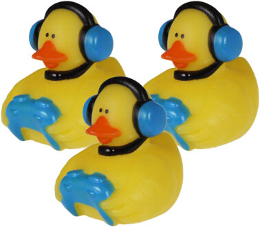 Rubber badeendje gamer - 3x - blauw - badkamer fun artikelen - size 5 cm - kunststof
