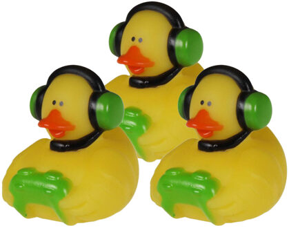 Rubber badeendje gamer - 3x - groen - badkamer fun artikelen - size 5 cm - kunststof
