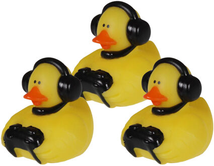 Rubber badeendje gamer - 3x - zwart - badkamer fun artikelen - size 5 cm - kunststof