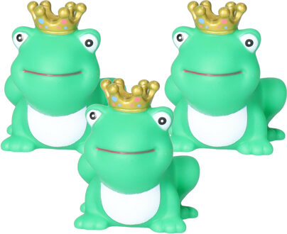 Rubber badeendje/kikker koning - 3x - Classic groen - badkamer fun artikelen - size 5 cm - kunststof