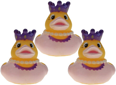 Rubber badeendje prinses - 3x - lichtroze - badkamer fun artikelen - size 5 cm - kunststof - Badeendjes
