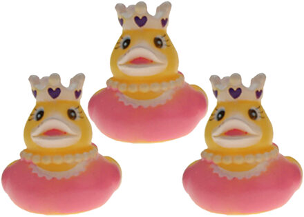 Rubber badeendje prinses - 3x - roze - badkamer fun artikelen - size 5 cm - kunststof - Badeendjes