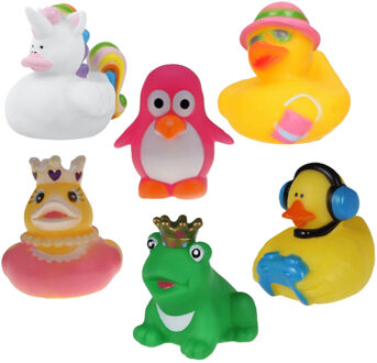 Rubber badeendjes/dieren mix - 6x stuks - badkamer fun artikelen - size 5 cm - kunststof - Badeendjes Multikleur