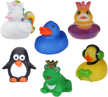 Rubber badeendjes/dieren mix - 6x stuks - badkamer fun artikelen - size 5 cm - kunststof