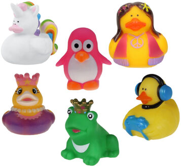 Rubber badeendjes/dieren mix - 6x stuks - badkamer fun artikelen - size 5 cm - kunststof