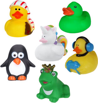Rubber badeendjes/dieren mix - 6x stuks - badkamer fun artikelen - size 5 cm - kunststof