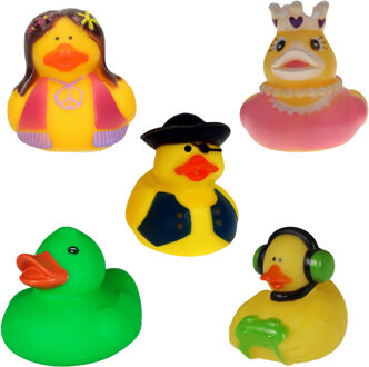 Rubber badeendjes/karakters mix - 5x stuks - badkamer fun artikelen - size 5 cm - kunststof