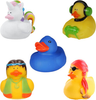 Rubber badeendjes/karakters mix - 5x stuks - badkamer fun artikelen - size 5 cm - kunststof