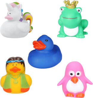Rubber badeendjes/karakters mix - 5x stuks - badkamer fun artikelen - size 5 cm - kunststof