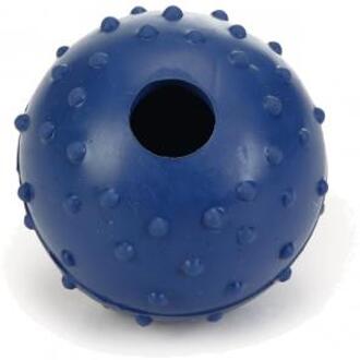 Rubber bal massief met bel hondenspeeltje blauw 5 cm