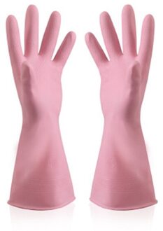 Rubber Handschoenen Latex Waterdicht Huishouden Scrub Schoonmaak Handschoenen Antislip Winter Schotel Wassen Kleding Keuken Beschermende Handschoenen roze / L