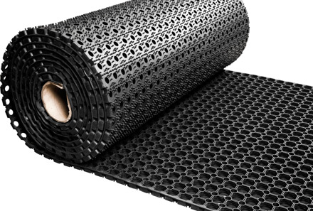 Rubber ringmat op rol - Dikte 16 mm - Breedte 100 cm Zwart
