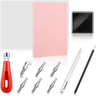 Rubber Stempel Maken Kit Blok Afdrukken Tool Kit, Linoleum Cutter Met 6 Soorten Messen, Tracing Papier, rubber Carving Blok