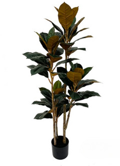 Rubberboom kunstplant - 140 cm - Ficus elastica met 3 stammen Groen