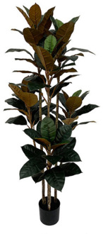 Rubberboom kunstplant 160 cm - Ficus elastica met 3 stammen Groen