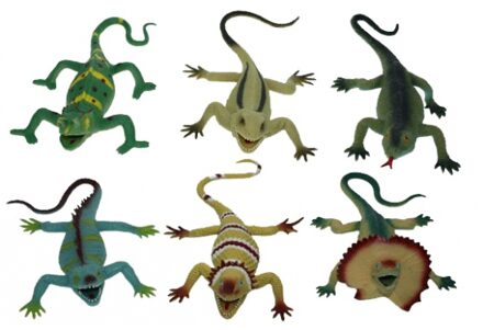 Rubberen nep hagedis - Set van 2x stuks - 33 cm - Plastic - stretch speelgoed - deco dieren