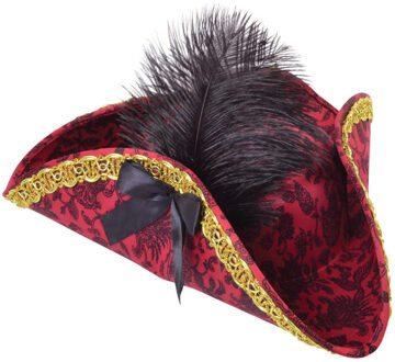 Rubies Carnaval verkleed hoed Piraat - rood/zwart - veren - voor vrouwen - piratenhoed