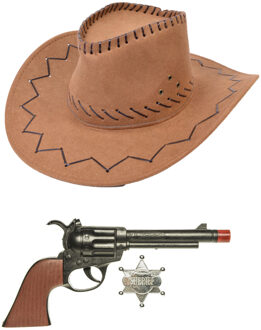 Rubies Carnaval verkleed hoed voor een cowboy - bruin - polyester - heren/dames - incl. pistool