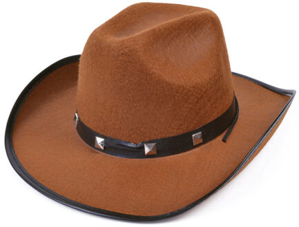 Rubies Carnaval verkleed hoed voor een cowboy - met studs - bruin - polyester - heren/dames