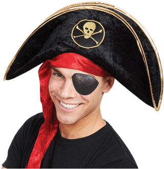 Rubies Carnaval verkleed hoed voor een Piraat - zwart - polyester - heren/dames -incl. ooglapje