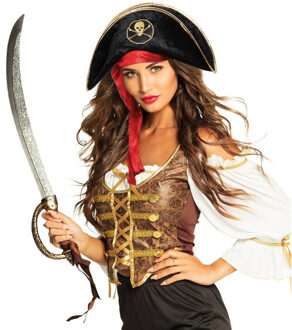 Rubies Carnaval verkleed Piraten hoed - zwart - met piratenzwaard - Piraten accessiores