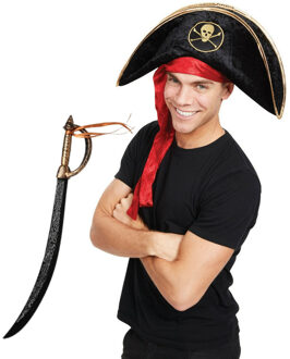 Rubies Carnaval verkleed Piraten hoed - zwart - met piratenzwaard - Piraten accessiores