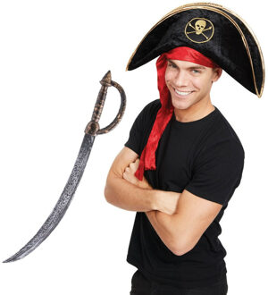 Rubies Carnaval verkleed Piraten hoed - zwart - met piratenzwaard - Piraten accessiores