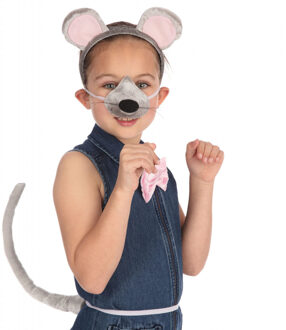 Rubies Carnaval verkleed set muis - diadeem/strik/snuit/staart - grijs - voor kinderen - dieren