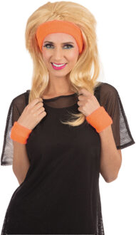 Rubies Carnaval verkleed set - Zweetbandjes set - neon oranje - Foute 80s/90s party