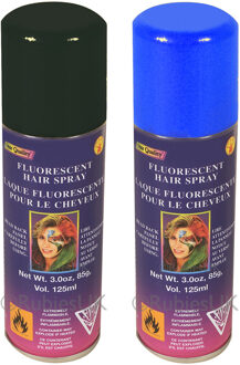 Rubies Haarverf/haarspray - 2x - blauw/zwart - spuitbus - 125 ml - Carnaval/halloween