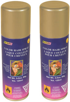 Rubies Haarverf/haarspray - 2x - goud - spuitbus - 125 ml - Carnaval
